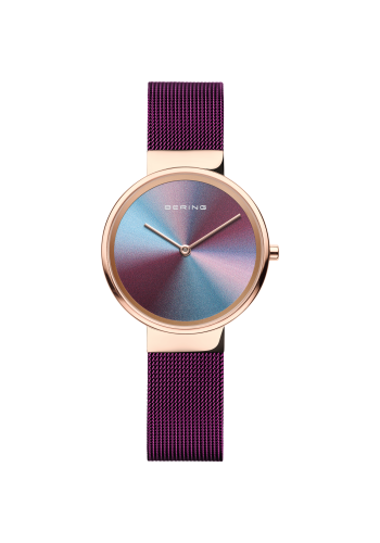 Bering Ladies purple watch w/mesh bracelet and a purple sunray dial