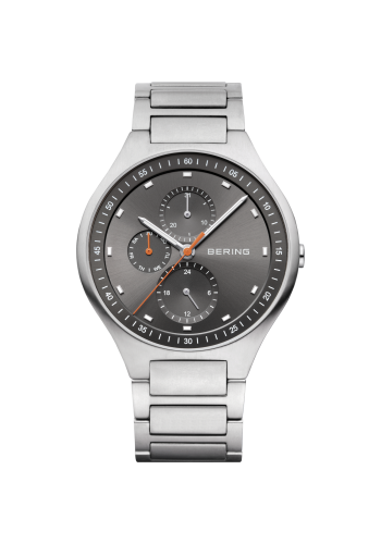 Bering Men silver watch w/titanium and grey multi-function dial