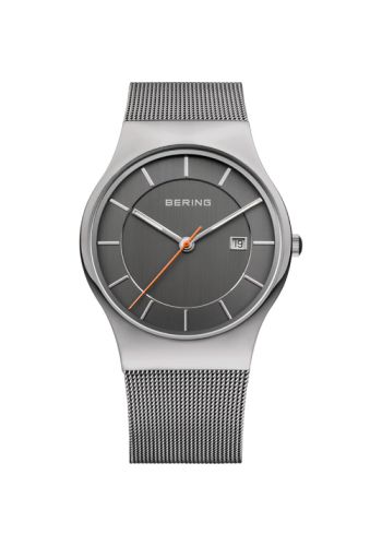 Bering Men silver watch w/mesh bracelet and grey dial