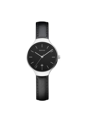 Bering Ladies black watch w/leather strap and a black dial