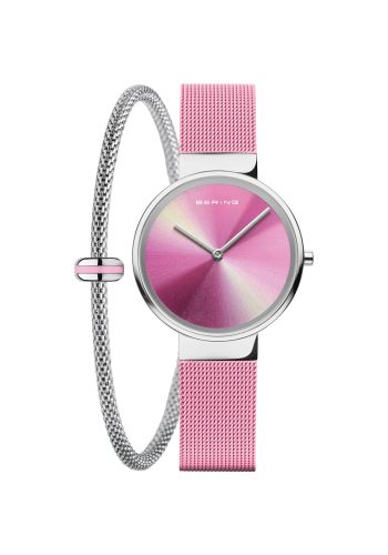 Ladies Classic Stainless Steel Watch & Bracelet Gift Set In Silver/Pink in support of "KNOW YOUR LEMONS" Foundation