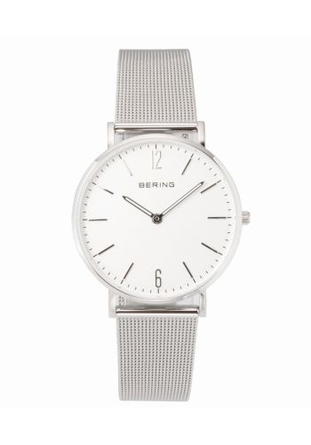 Bering Unisex silver watch w/mesh bracelet and white dial