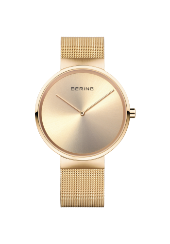 Bering Unisex gold watch w/mesh bracelet and a gold dial