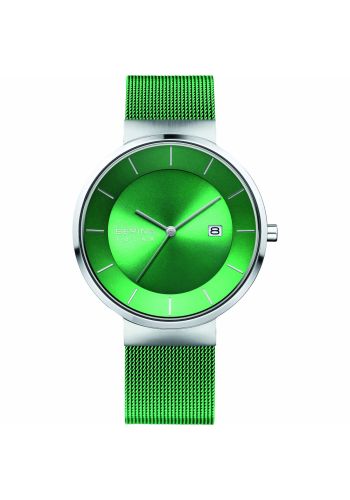 Bering Men green watch w/mesh bracelet and a green solar dial