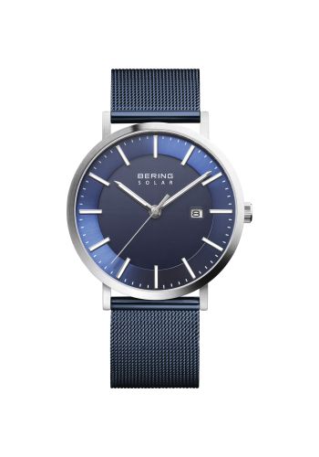 Bering Men blue watch w/mesh bracelet and a blue solar dial