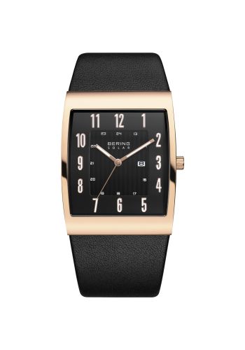 Bering Men black watch w/calfskin leather strap and square black solar dial