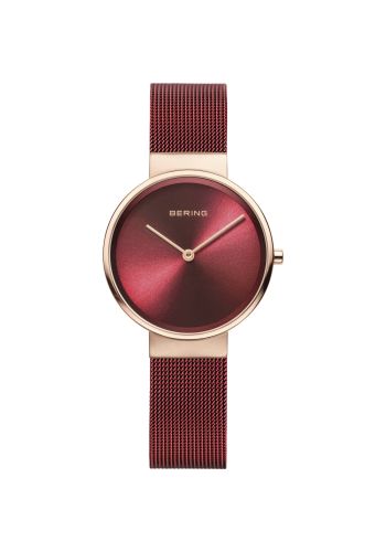 Ladies Classic Stainless Steel Watch In Rose Gold/Red