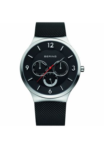 Bering Men black watch w/mesh bracelet and a black multi-function dial