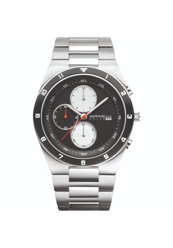 Bering Men silver watch w/stainless steel bracelet and chronograph black dial