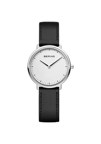Ladies Ultra Slim Stainless Steel Watch In Silver/Black