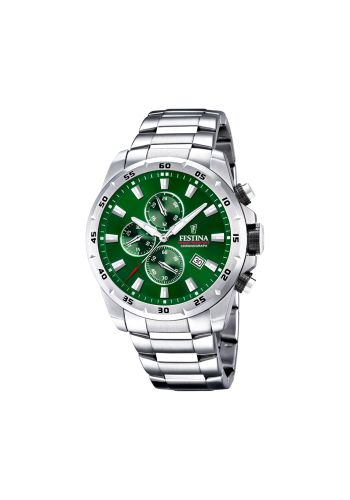 Festina Men's Chrono Sport Green Dial and Stainless Steel Bracelet