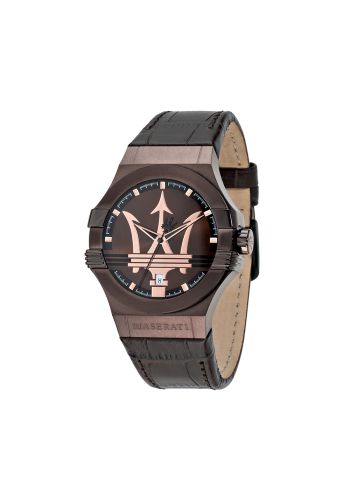 Maserati Men's POTENZA Brown Tone Stainless Steel Watch w/Leather strap